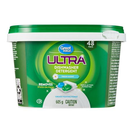 Great Value Ultra Dishwasher Detergent Pacs, 48ct, 48 Pacs, 605 g