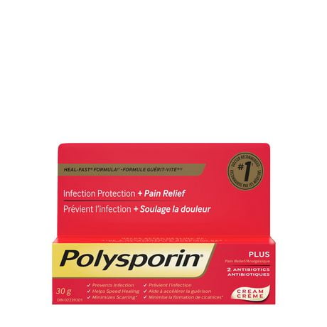 Polysporin Plus Pain Relief Antibiotic Cream, Heal-Fast Formula, 30g
