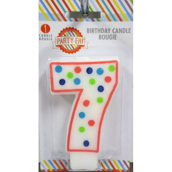 Bougie d'anniversaire numéro "7" à pois En forme du chiffre 7