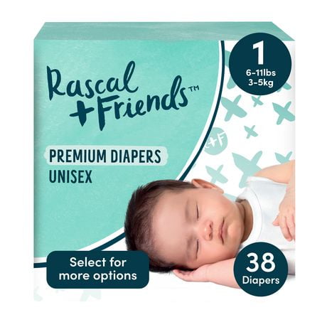 Rascal + Friends Premium Diapers, Unisex, Sizes 1-3, 29-38 Count