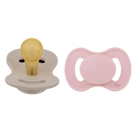 Lot de 2 sucettes Lullaby Planet | Adorable design rond en latex | Design fonctionnel à la mode et confortable | Quartz rose et sable de plage | 0-6 mois