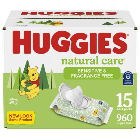 Huggies Natural Care Sensitive Baby Wipes, Unscented, 15 Flip-Top Packs, 960 Wipes