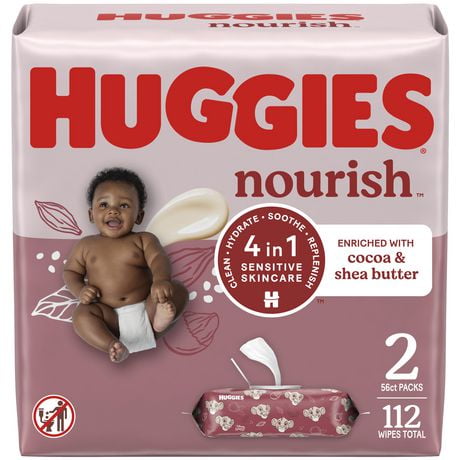 Huggies Nourish Scented Baby Wipes, 2 Push Button Packs, 112 Wipes