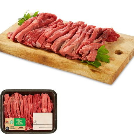 Lanières de bœuf halal pour sauté, Mon marché fraîcheur, Environ 400 à 500 g, Bœuf Angus AAA, 0,40 - 0,57 kg