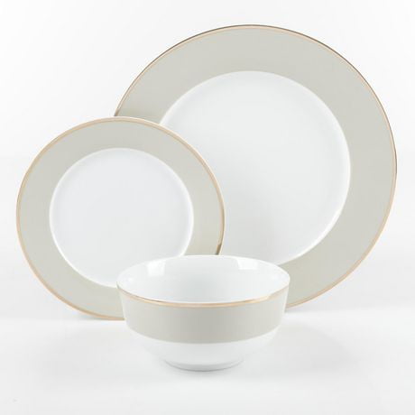 Martha Stewart Gracie Lane 12 Piece Fine Ceramic Dinnerware Set with Gold Rim
