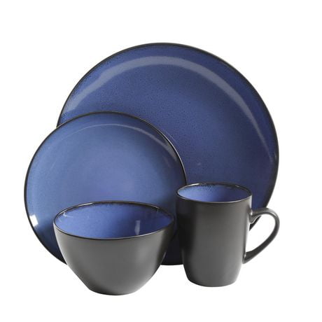 Gibson Home – Vaisselle en grès Soho Round, 16 pièces, bleu et noir