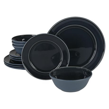 Martha Stewart 12 Piece Stoneware Dinnerware Set, Black