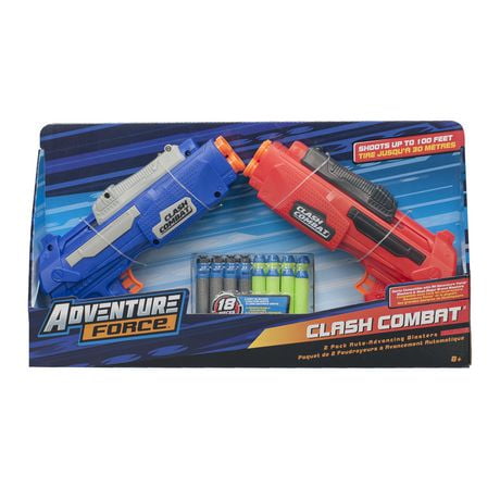 Adventure Force Clash Combat 2-Pack Auto-Advancing Dart Blasters, Shoots up to 100 feet