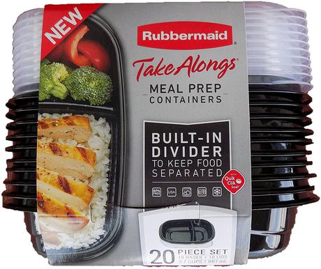 Rubbermaid TakeAlongs 20 Piece 3.7 Cup Divided Food Storage Containers
