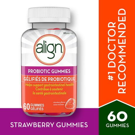 Probiotique Align à saveur de fraise, la marque de probiotiques la plus recommandée par les médecins‡ 60 comprimés gélifiés