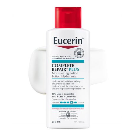 EUCERIN Complete Repair Plus Moisturizing Lotion for Very Dry, Rough and Tight Skin | Body Lotion | 10% Urea | Ceramide Lotion | Fragrance-free | Non-Greasy | Recommended by Dermatologists, 250mL bottle