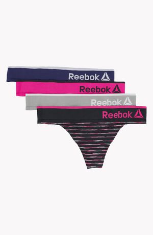 Buy Reebok Womens Alyce Logo Cotton Three Pack Thongs Black/White/Grey