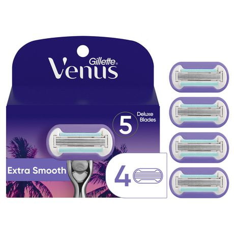 Gillette Venus Miami Midnight Extra Smooth Women's Razor Blade Refills, 4 Refills, 4CT