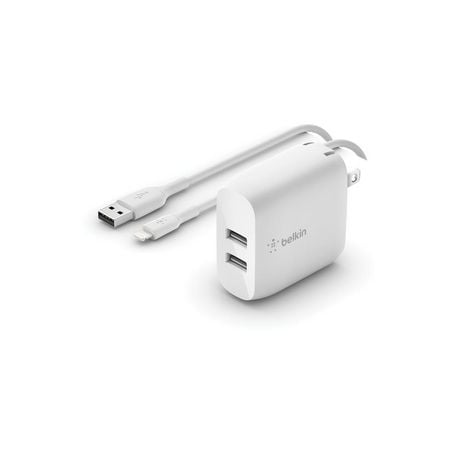 USB-A 24 W BOOST-CHARGE dual wall charger™<br>Lightning Cable to USB-A, BELKIN DUAL LTG WL CHRG