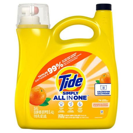 Tide Simply Liquid Laundry Detergent, Orange Blossom, 74 Loads, 3.4L