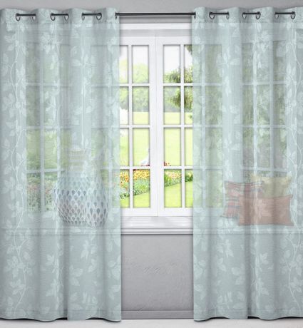 Caricia Home Tani Faux Linen Semi Sheer, Sheer Curtain Panels With Designs