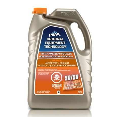 PEAK® OET Vie Prolongée Orange 50/50 Pre-Diluted  Anrtigel/ Liquide de refroidissement pour Véhicules Nord-Américains, 3.78 Liters: