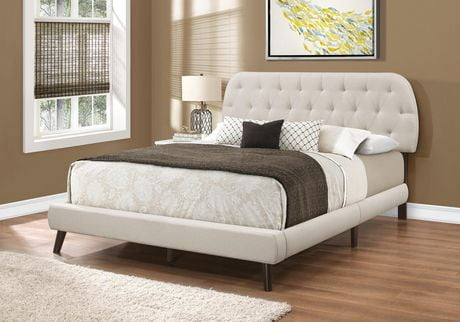 Beige Linen-Look Queen Size Bed by Monarch Specialties | Walmart Canada