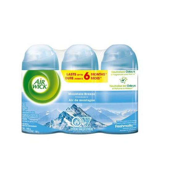 Air Wick Freshmatic Air Freshener, Automatic Spray Refills, Moutain Breeze, 3 Refills, Pack of 3 Refills