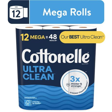 Cottonelle Ultra Clean Toilet Paper, 12 Mega Rolls, 284 Sheets per Roll, Cottonelle Ultra Clean Toilet Paper,12MR