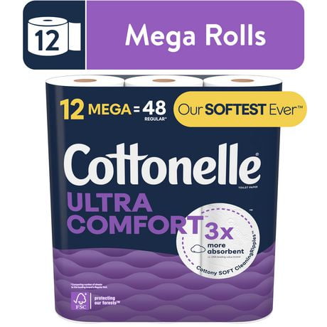 Cottonelle Ultra Comfort Toilet Paper, Strong Toilet Tissue, 12 Mega Rolls (12 Mega Rolls = 48 Regular Rolls), 244 Sheets Per Roll