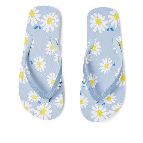 yellow daisy flip flops
