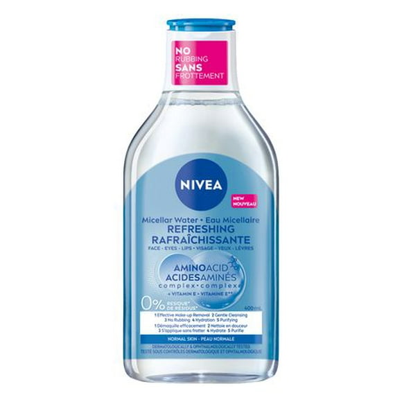 NIVEA Micellar Water Amino Acid Complex for Normal Skin | Cleanser and Make-up Remover with Vitamin E | Face Wash | All-in-One Daily Cleanser | Micellar Water | Refreshed and Hydrated Skin | No Rinse, leaves 0% Residue | Dermatologically tested, 400 mL