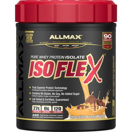 Allmax Isoflex pur beurre de cacahuète, isolat de protéine de lactosérum, chocolat 425g Isolate de protéines en poudre
