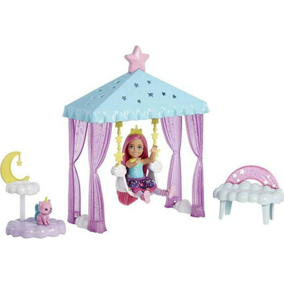 Barbie Dreamtopia Chelsea Small Doll and Accessories, Playset with Canopy Swing, Kitten and More