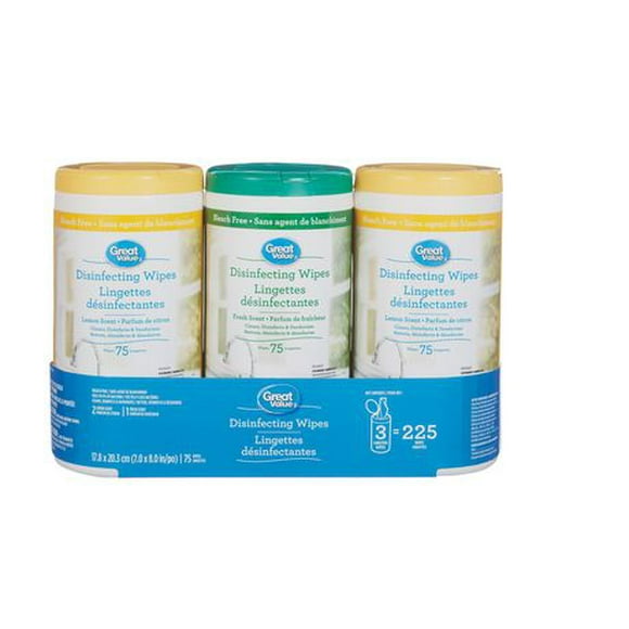 Great Value Disinfecting Wipes Variety Pack, 3 canisters with75 wipes