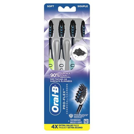 Oral-B Pro-Flex Charcoal Manual Toothbrush, Soft, 4 Count
