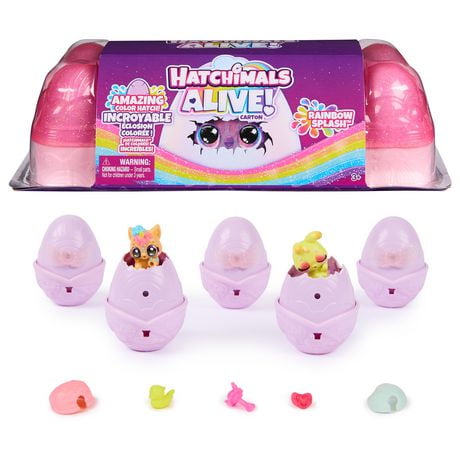 Hatchimals Alive, Rainbow Splash Egg Carton Toy with 5 Mini Figures in Color Reveal Eggs & 10 Accessories, Kids Toys for Girls & Boys Ages 3+, Splash Egg