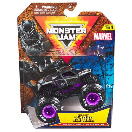 Monster Jam, Marvel Official Black Panther Monster Truck, Die-Cast Vehicle, 1:64 Scale, Super Hero Kids Toys for Boys Ages 3 and up