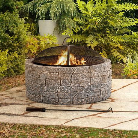 Sunjoy Alamitos Gray Stone 26-inch Round Wood Burning Firepit