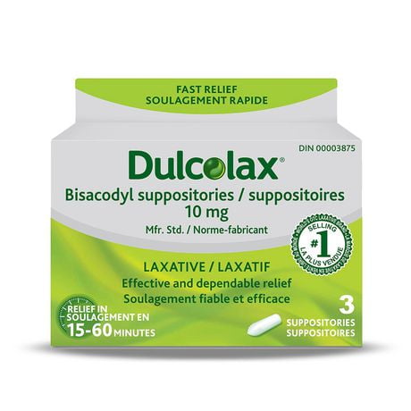 DulcoLax Bisacodyl Laxative Suppositories, 10mg Laxatives for Relief of Occasional Constipation Within 15-60 Minutes, Constipation Relief for Adults and Kids 12 and Over, Breastfeeding Women, 3 Count, 10mg Suppositories, 3ct