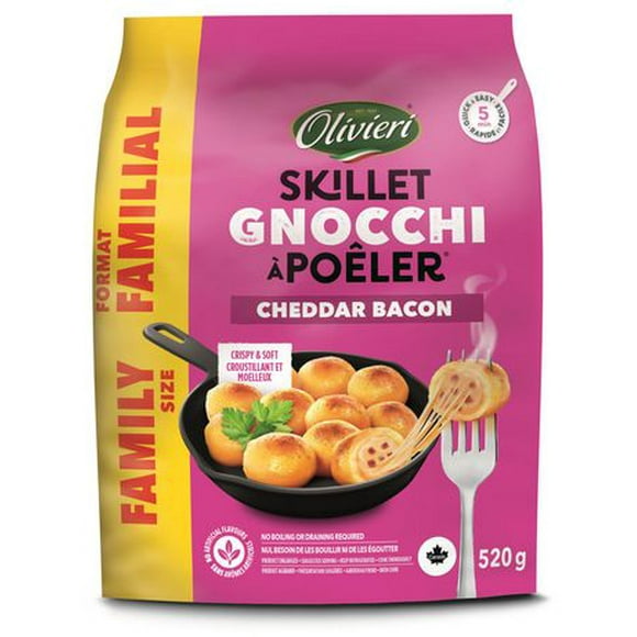 Gnocchi à poêler cheddar bacon Olivieri - 520g Gnocchi à poêler farci de Cheddar et bacon