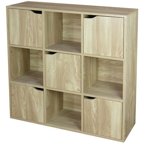 9 Cube Wood Storage Shelf With Doors, Wooden Storage Cubes With Doors