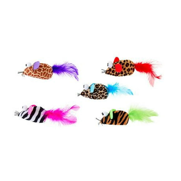 Multipet Safari Feather Mice Cat Toy, Assorted Colors, Mice Cat Toy Asst Colors