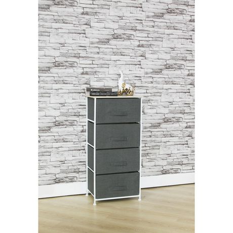 4 Drawer Fabric Dresser Rolling Storage Cart With Wood Top Grey