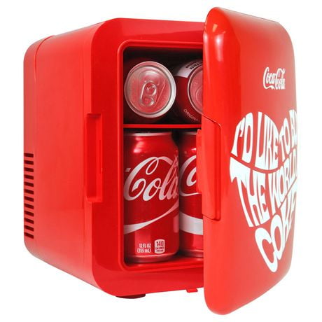 Coca-Cola 4L Portable Mini Fridge, 6 Can Mini Cooler/ Warmer for Travel, Office & Home- Red