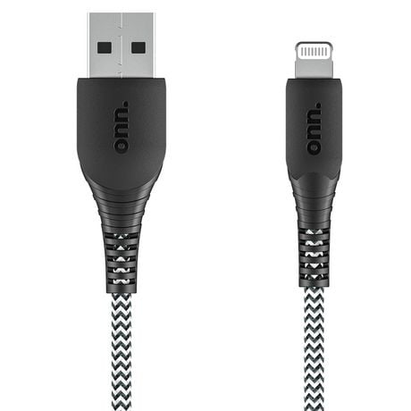 onn Câble Tressé Lightning vers USB-A de 3 Pi/0,9 m, Conçu pour Apple