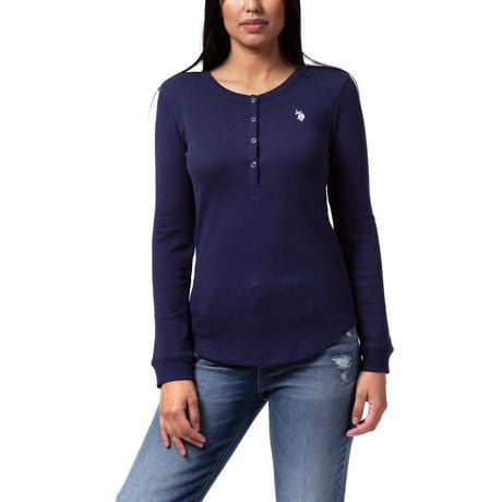 Navy blue long outlet sleeve polo shirt womens