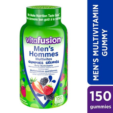 Multivites gélifiées pour hommes Vitafusion, multivitamines quotidiennes 150 vitamines gélifiées (approvisionnement de 2,5&nbsp;mois)