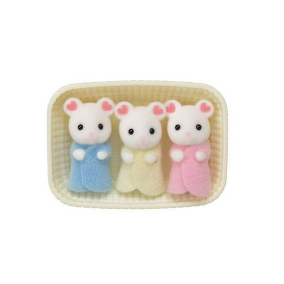 Calico Critters Marshmallow Mouse Triplets, 3 Cradled Baby Figures