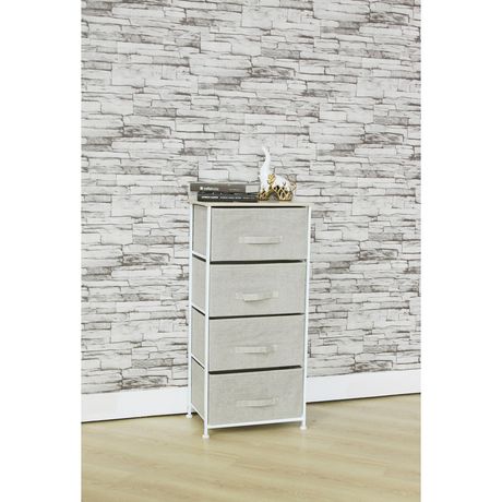 4 Drawer Fabric Dresser Rolling Storage Cart With Wood Top Beige