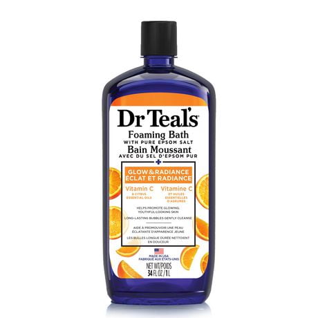 Dr Teal's Bain Moussant avec de Sel D'Epsom Pur, Éclat et rayonnement avec vitamine C et huiles essentialles d'agrumes