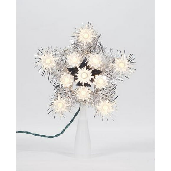 Holiday Time Christmas Tree Topper, Silver Tinsel Star, 6"