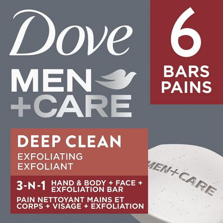 Pain Nettoyant Main, Corps, Visage et Exfoliation Dove Men+Care Deep Clean avec ¼ de crème hydratante 6x106 g Pain Nettoyant