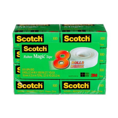 Scotch® Magic™ Tape 810-8PKBXD-RP4, 0.75 in x 27.70 yd (19 mm x 25.40 m), 8 Rolls/Pack, 8 Rolls Per Pack