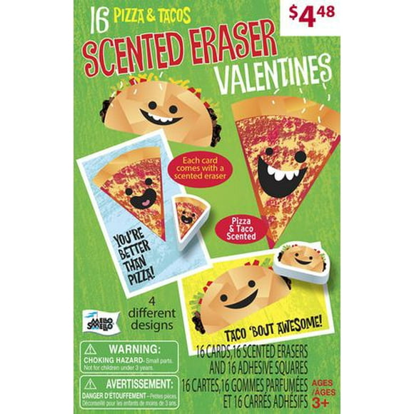Mello Smello 16CT Pizza & Tacos Scented Eraser Valentines Kiddie Cards